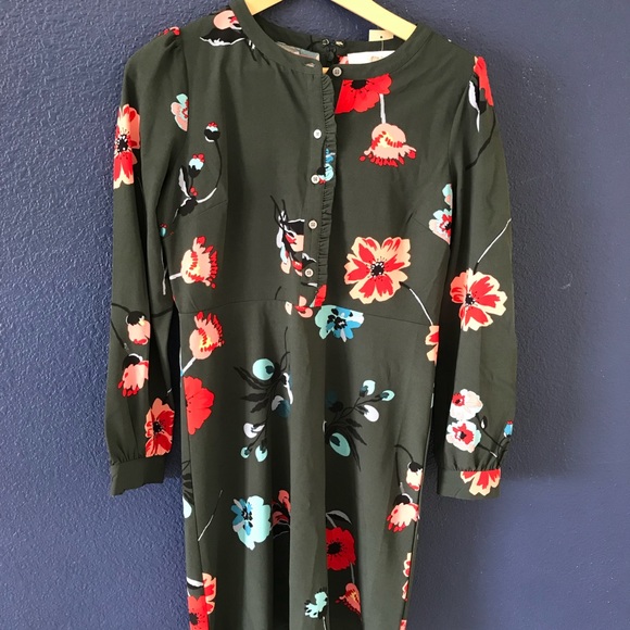 ⭐️HP⭐️ NWT LOFT Floral Shirt Dress Bottle Green - Picture 7 of 8